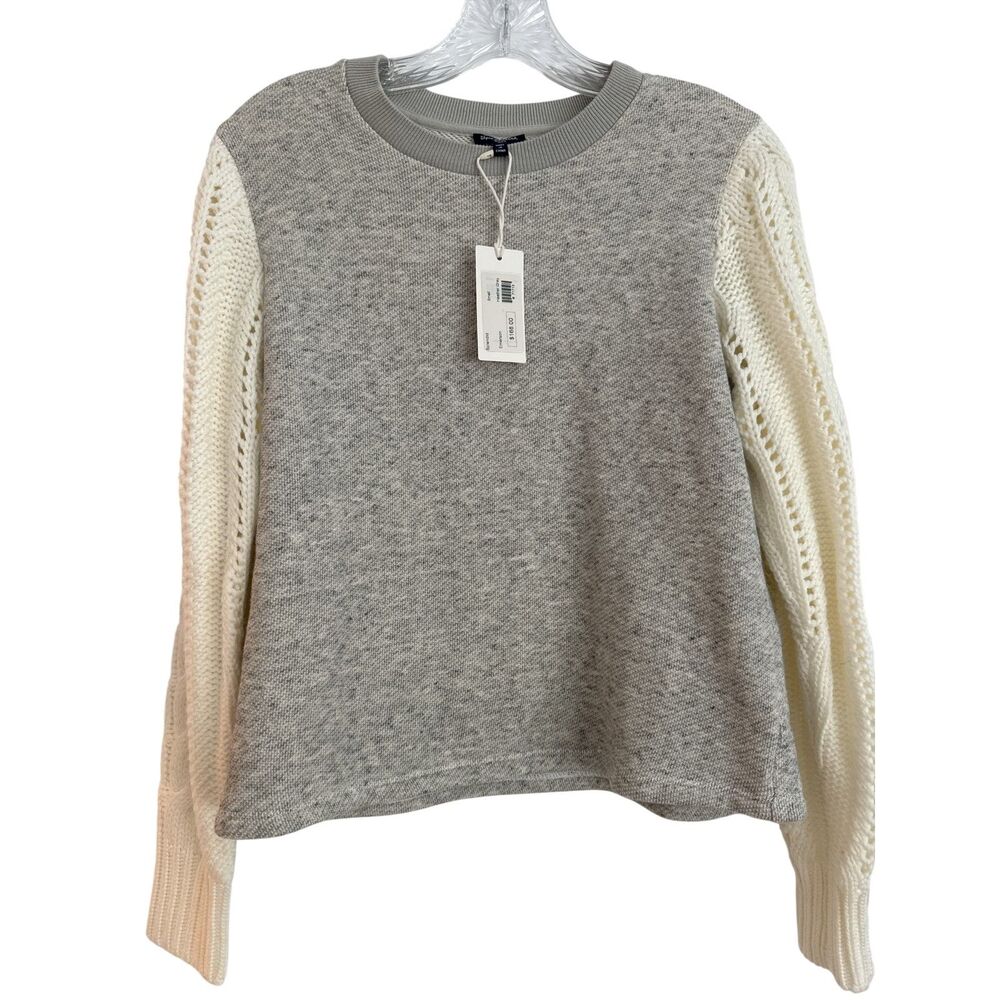 Splendid Emerson Mixed Media Cable Knit Sweater Crewneck Gray Cream Small NWT - Picture 2 of 8